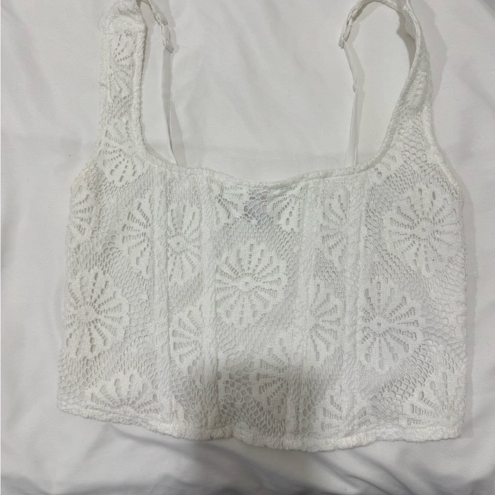 American Eagle Outfitters White Lace Crop Top